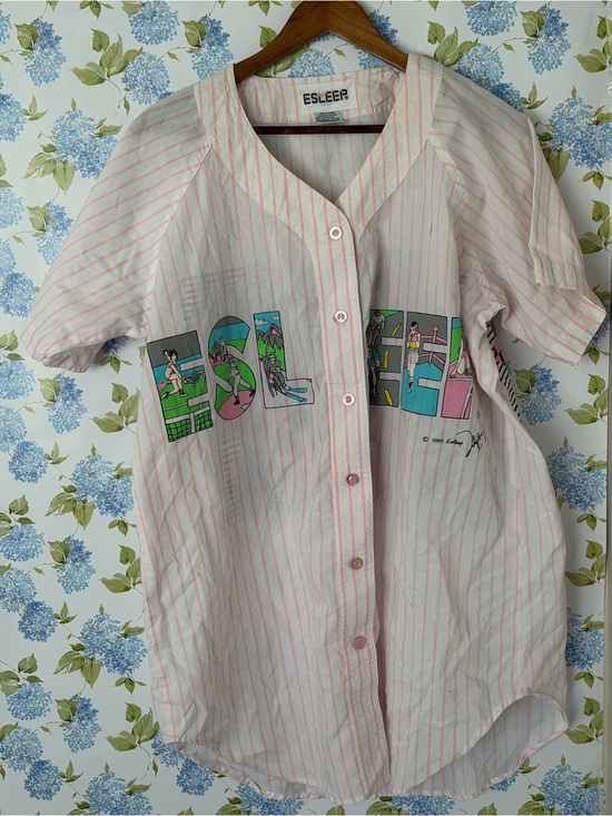 Esleep Other - ESLEEP Pink Striped Graphic Baseball Jersey 1988 VINTAGE